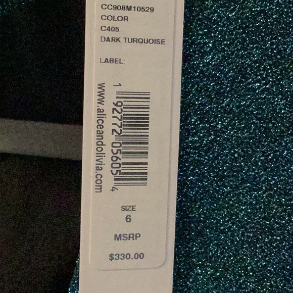 Alice + Olivia metallic teal V-necklace mini dresss w/collar size 8 NWT - Picture 4 of 10